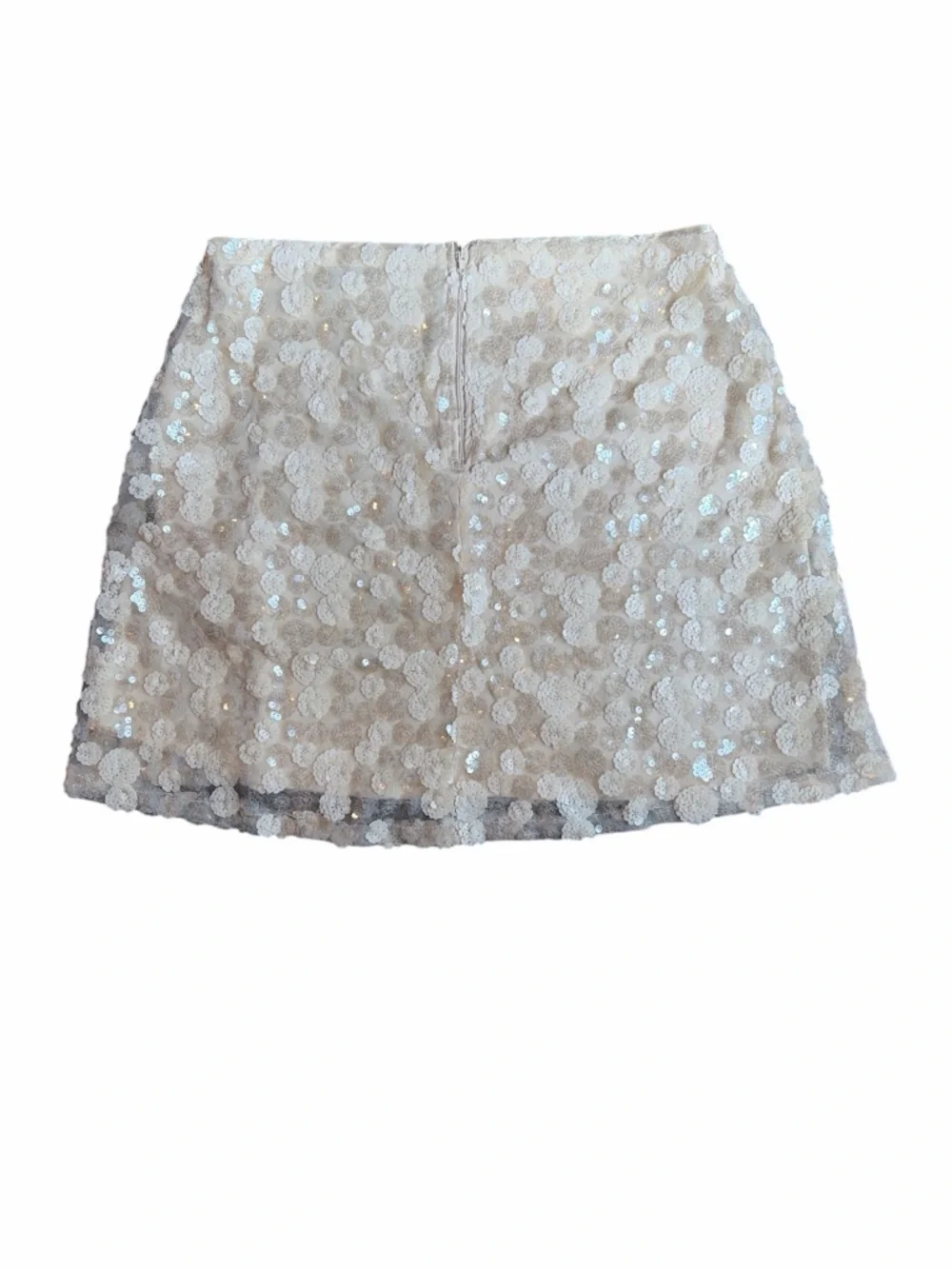 Francesca’s Floral Sequin Mini Skirt M Champagne Ivory Bridal Bachelorette NWT